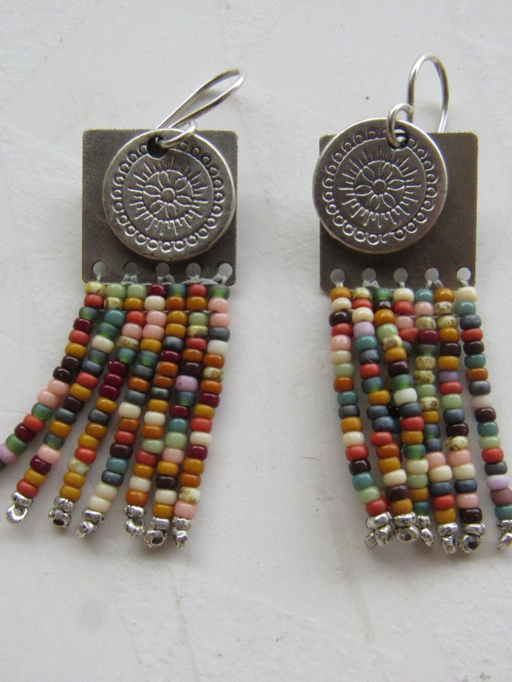 Handmade Beaded and Metal Dangle Earrings
